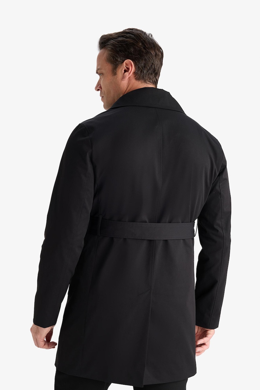 Erkek Siyah Slim Fit Ultra Hafif Mevsimlik Trençkot
