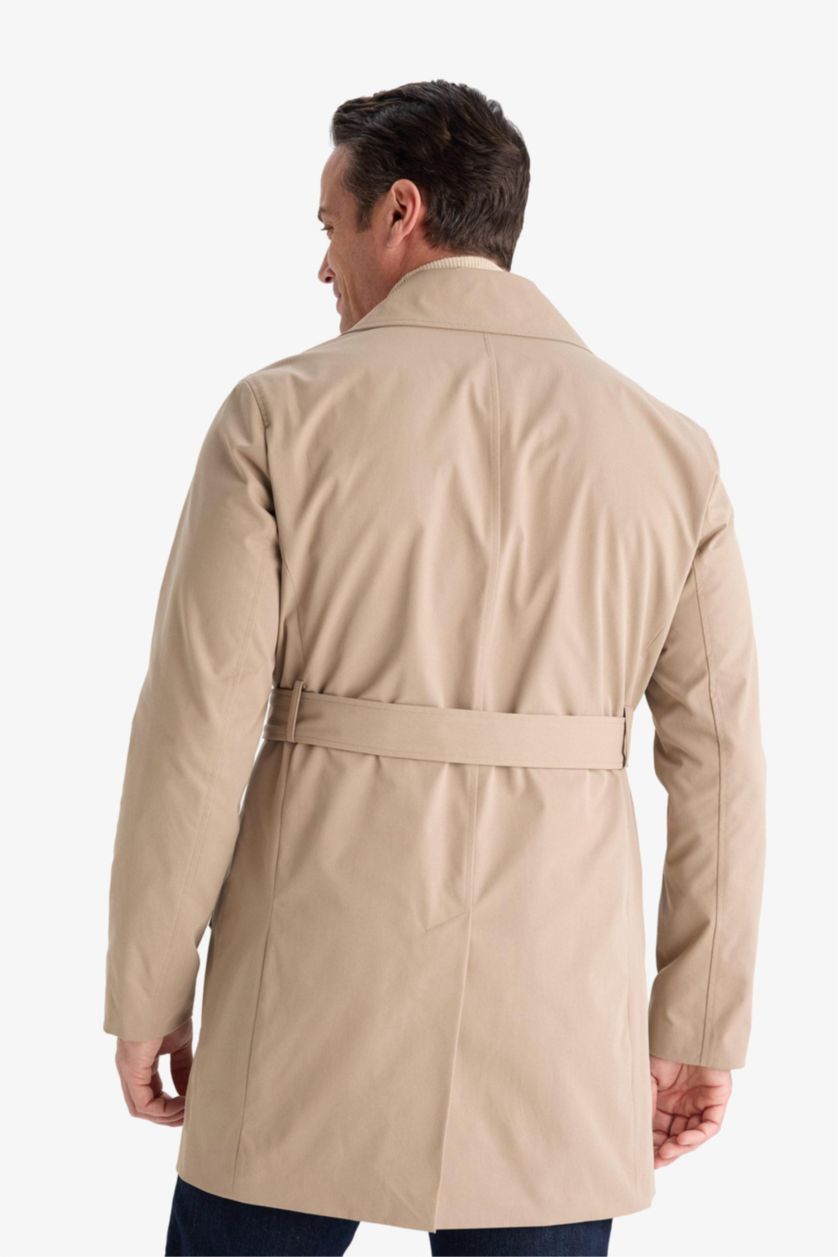 Erkek Açık Kahve Slim Fit Dar Kesim Astarlı Düğmeli Cepli Kemerli Mevsimlik Baharlık Trençkot