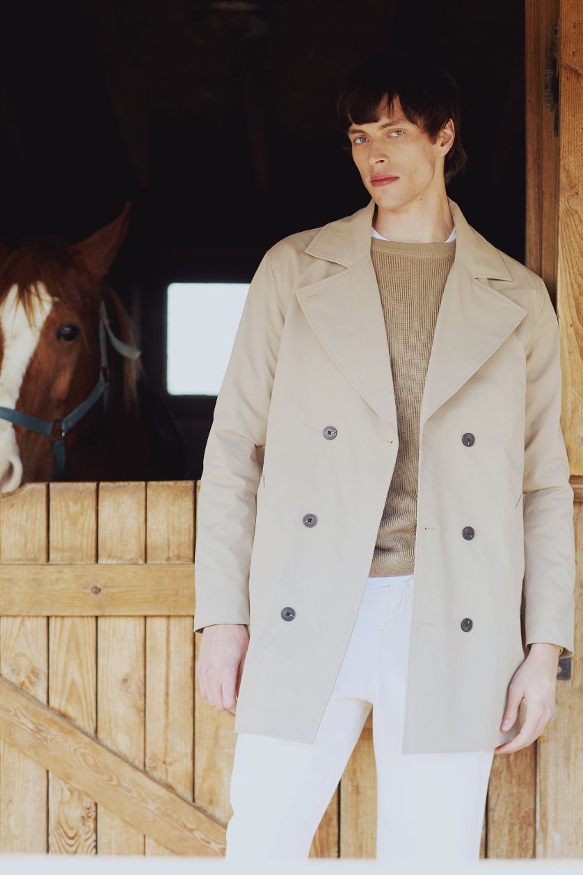 Erkek Kum Slim Fit Dar Kesim Astarlı Düğmeli Cepli Kemerli Mevsimlik Baharlık Trençkot