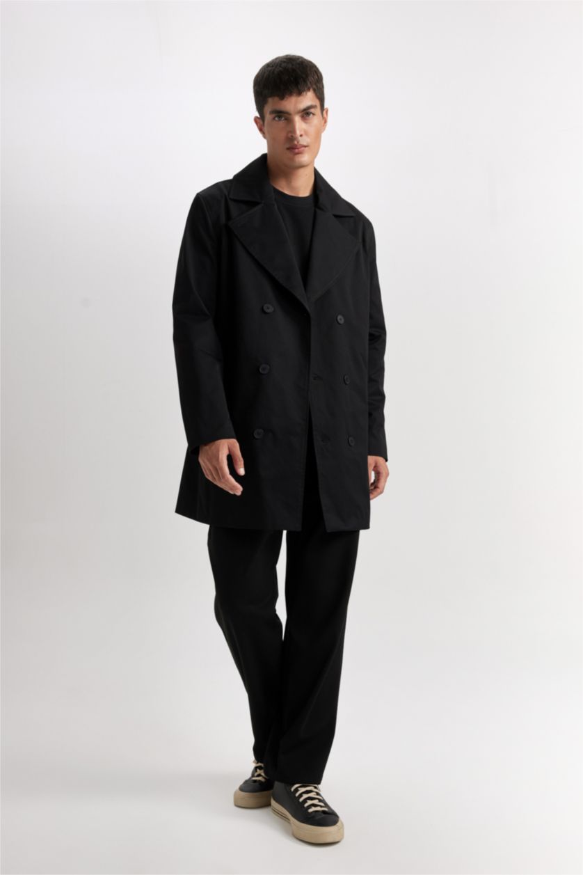 Erkek Siyah Slim Fit Ultra Hafif Mevsimlik Trençkot