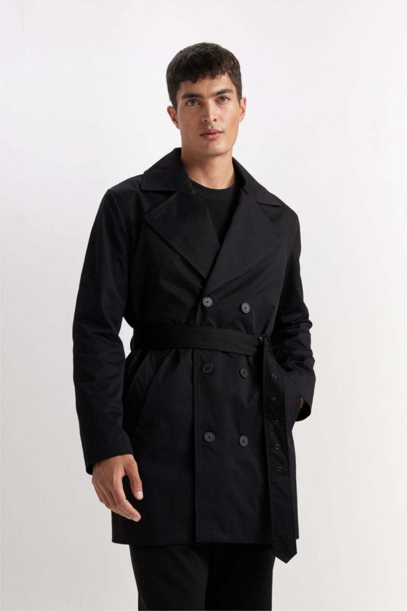Erkek Siyah Slim Fit Ultra Hafif Mevsimlik Trençkot