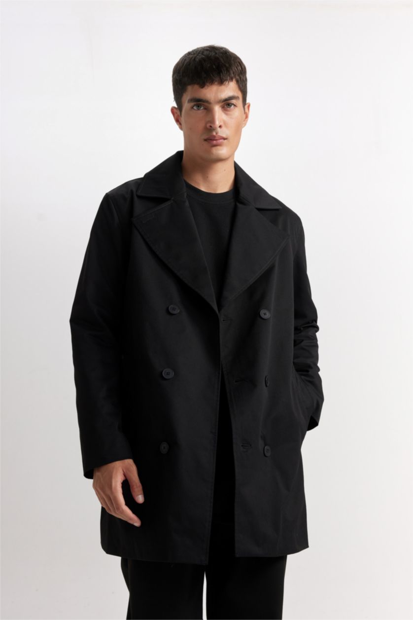 Erkek Siyah Slim Fit Ultra Hafif Mevsimlik Trençkot