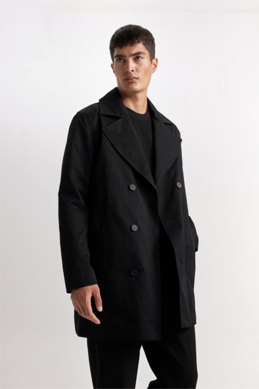 Erkek Siyah Slim Fit Ultra Hafif Mevsimlik Trençkot