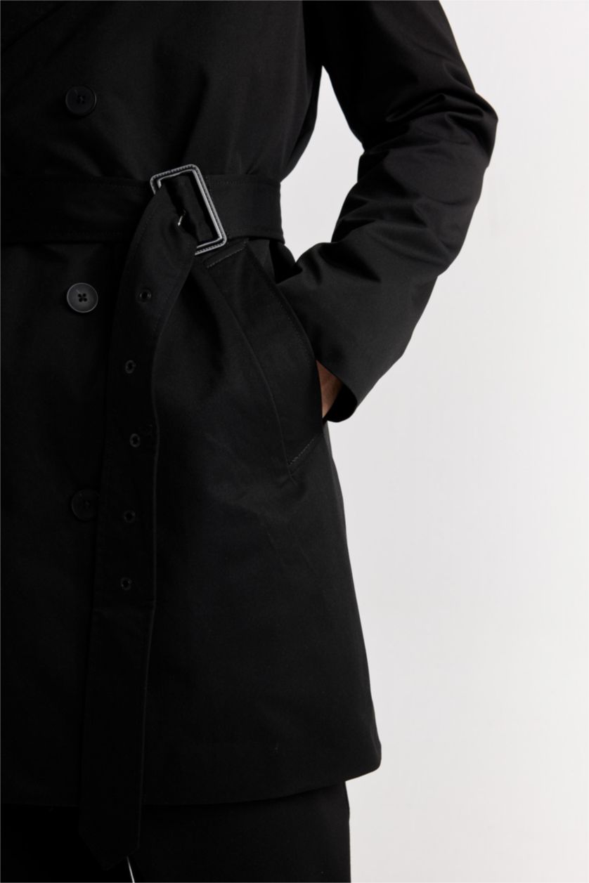 Erkek Siyah Slim Fit Ultra Hafif Mevsimlik Trençkot