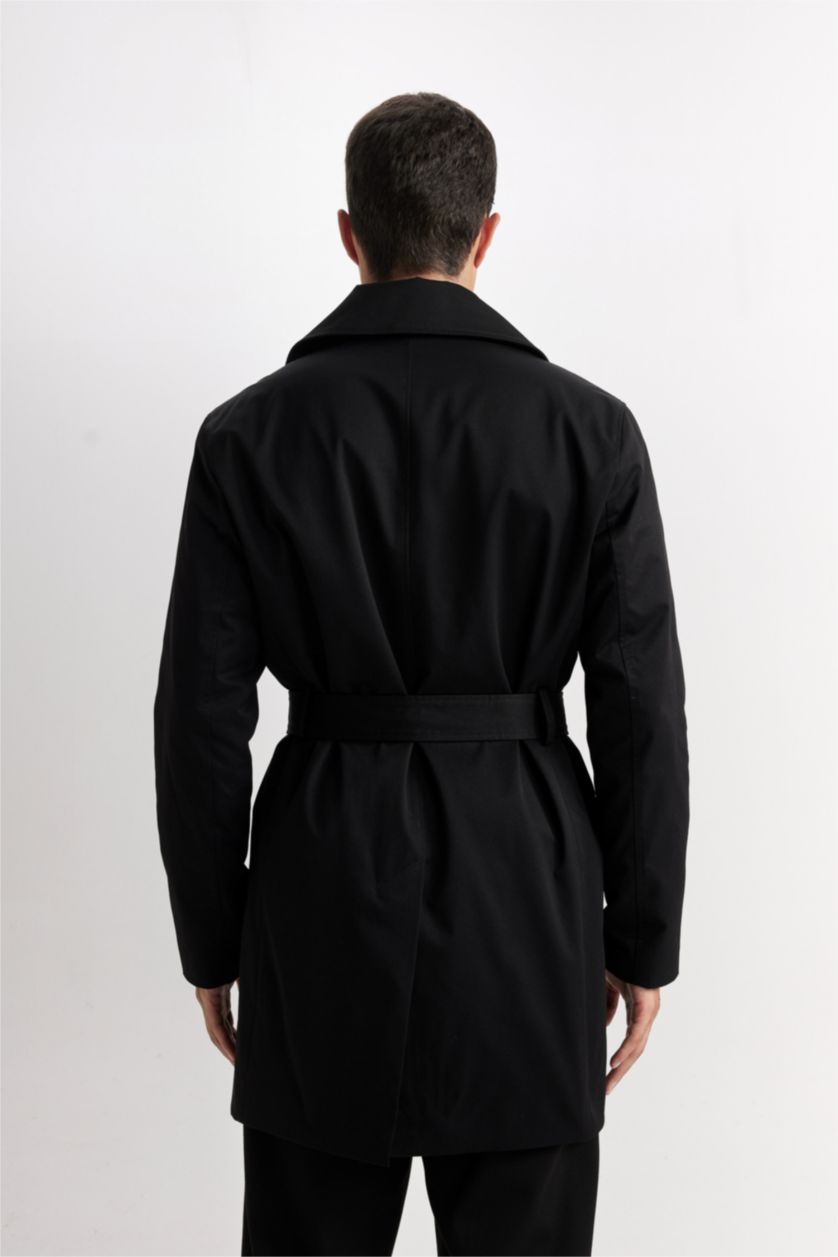 Erkek Siyah Slim Fit Ultra Hafif Mevsimlik Trençkot