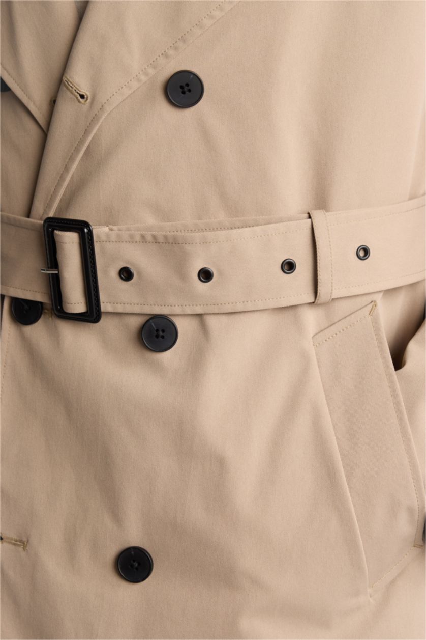 Men Beige Button up Big Neck Coat