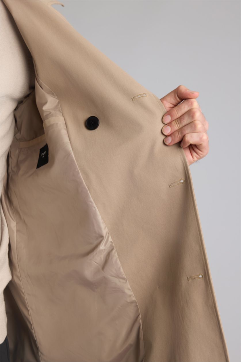 Men Beige Button up Big Neck Coat