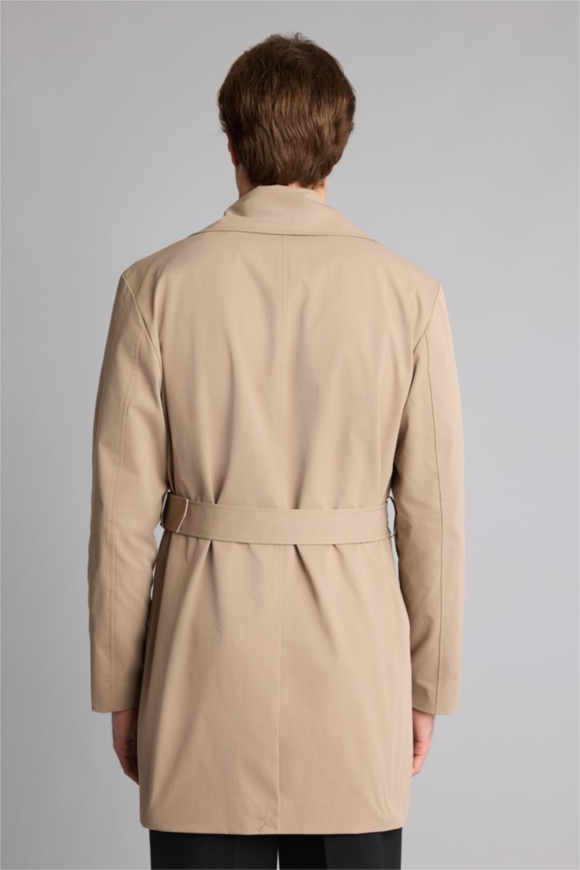 Men Beige Button up Big Neck Coat
