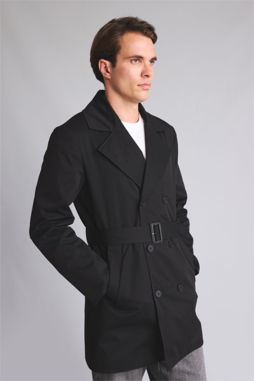 Men Black Button up Big Neck Coat