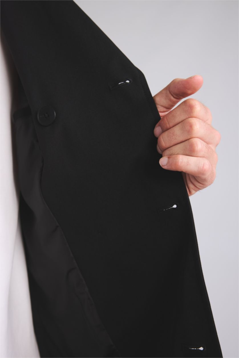 Men Black Button up Big Neck Coat