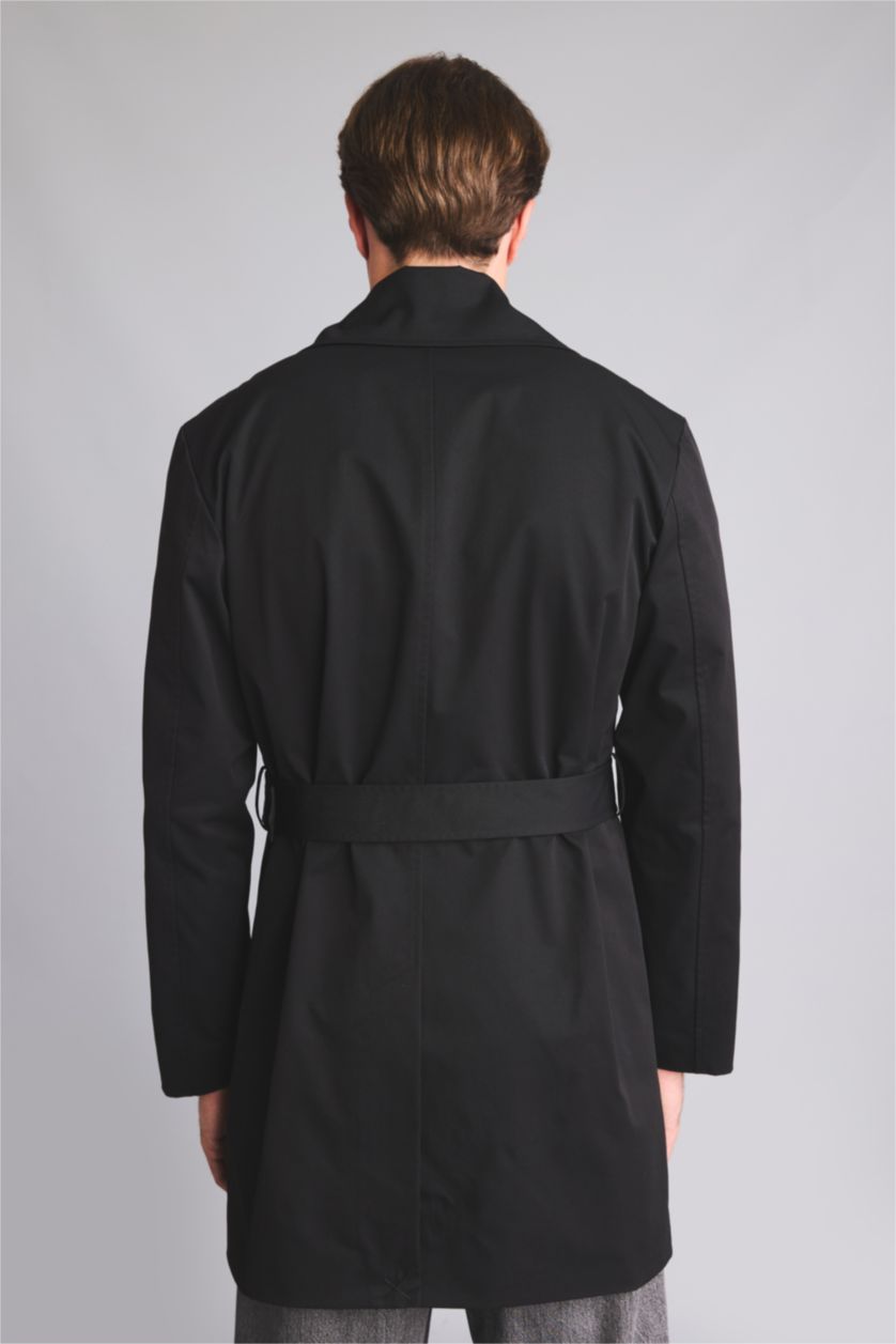 Men Black Button up Big Neck Coat