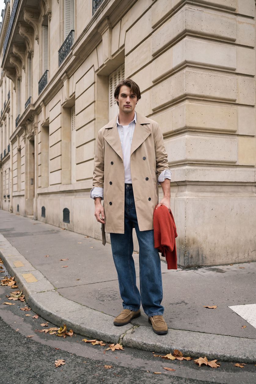 رجالي بيج جاكيت ترانش كوت سليم فيت مبطن