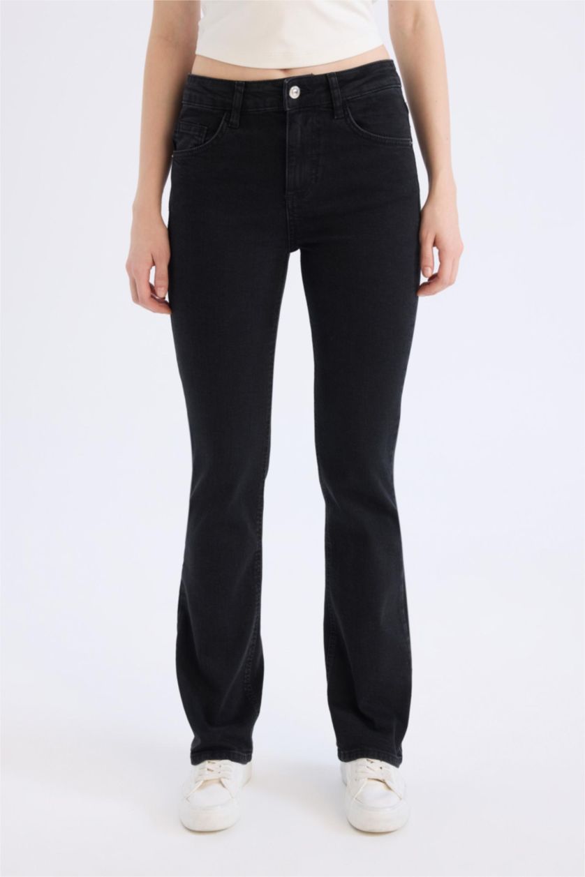 Kadın Siyah Yüksek Bel Uzun Jean Pantolon