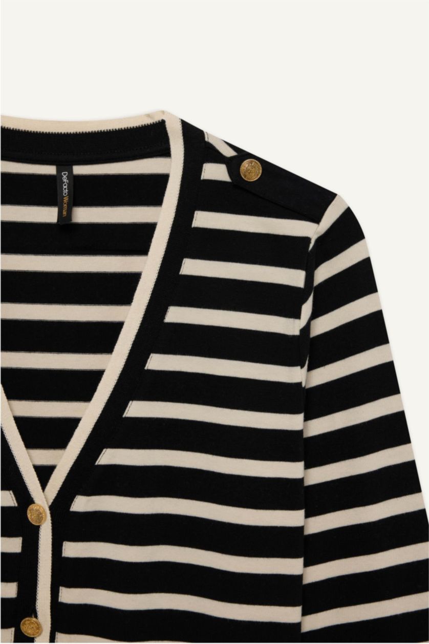 WOMAN Black Regular Fit V-Neck Striped Camisole Cardigan