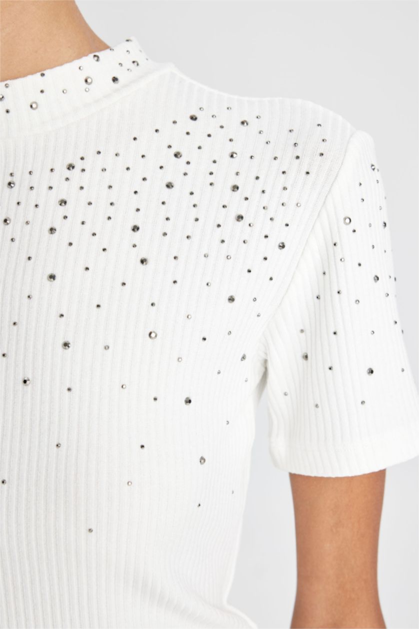 Женщины Бежевый Футболка приталенного кроя для женщин