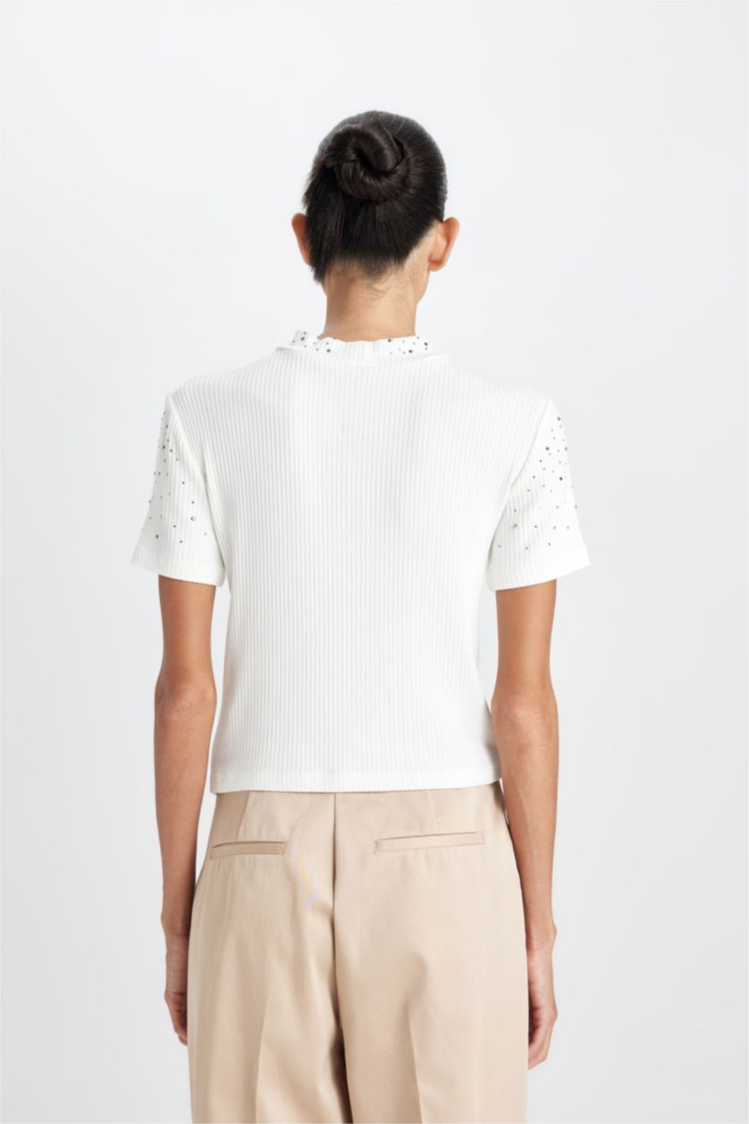 Женщины Бежевый Футболка приталенного кроя для женщин