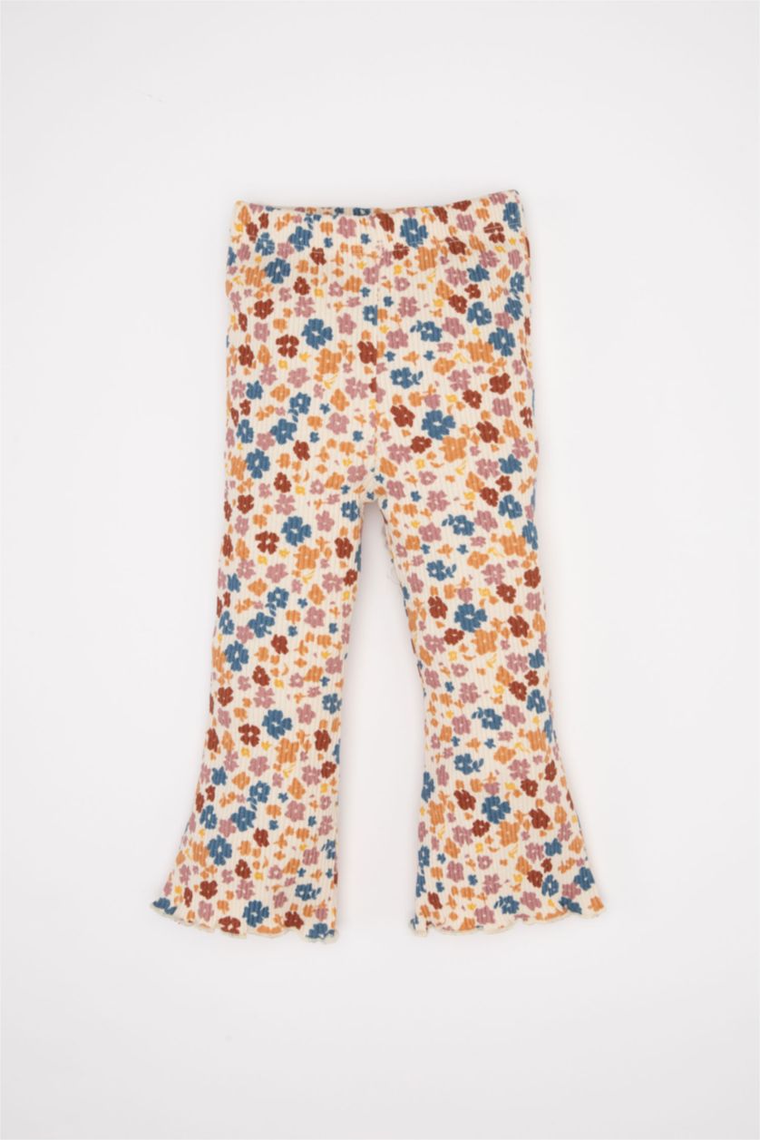 Kız Bebek Açık Kahve Kız Bebek  3'lü Takım Baskılı Sweatshirt Çiçekli Tayt Saç Bandı