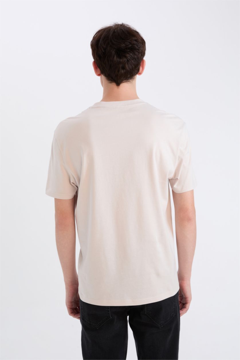 Erkek Taş %100 Pamuk Regular Fit Bisiklet Yaka Baskılı Kısa Kollu Tişört