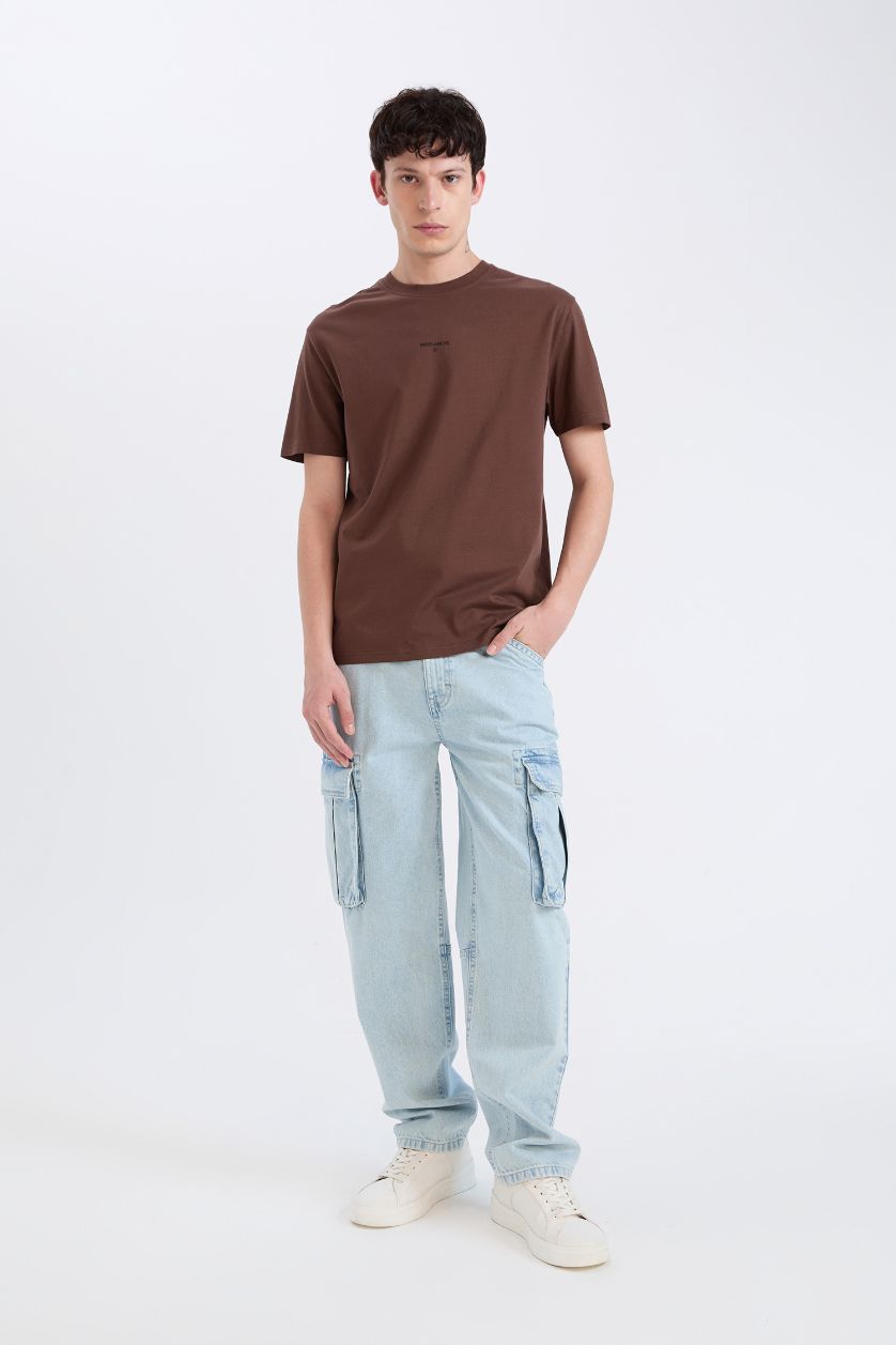 MAN Brown Regular Fit Crew Neck Printed Short Sleeve T-Shirt