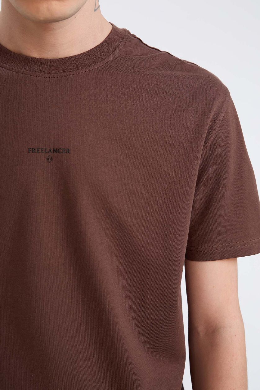 MAN Brown Regular Fit Crew Neck Printed Short Sleeve T-Shirt