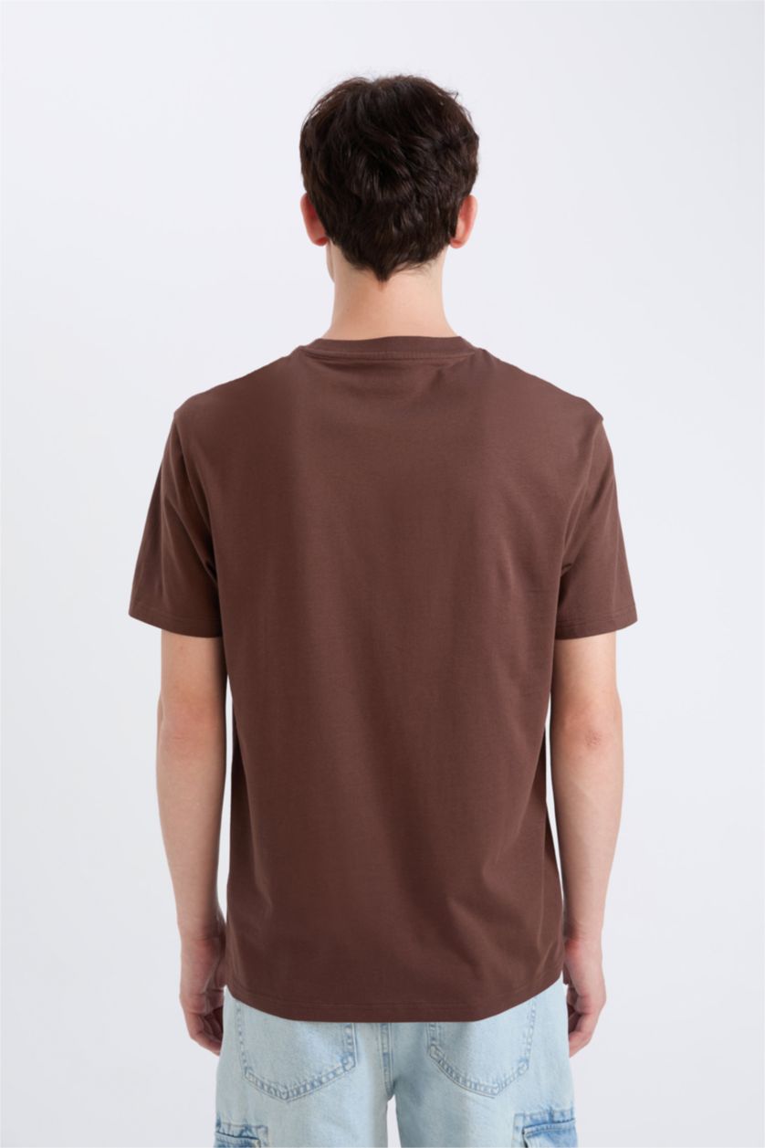 MAN Brown Regular Fit Crew Neck Printed Short Sleeve T-Shirt