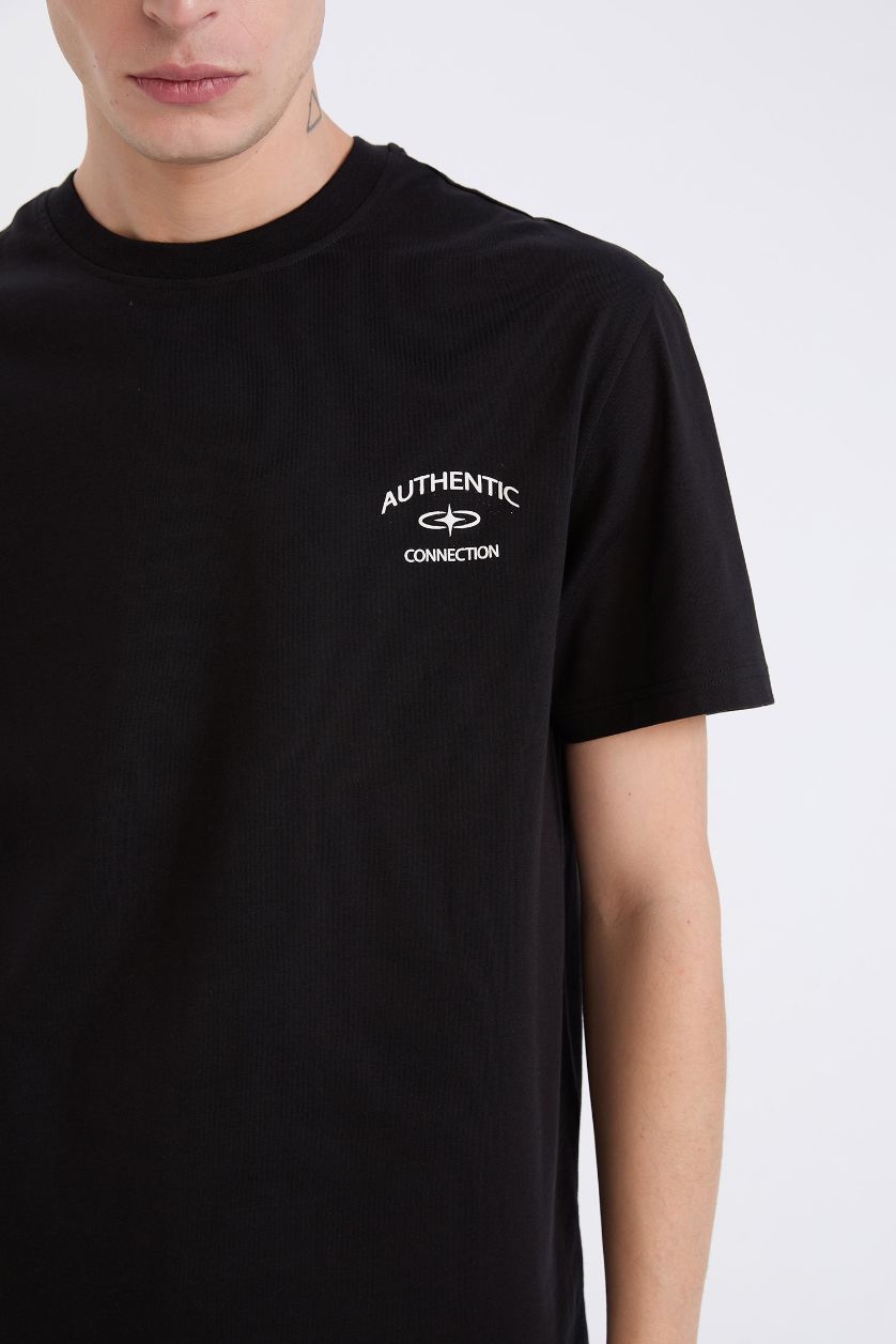 MAN Black Regular Fit Crew Neck Printed Short Sleeve T-Shirt