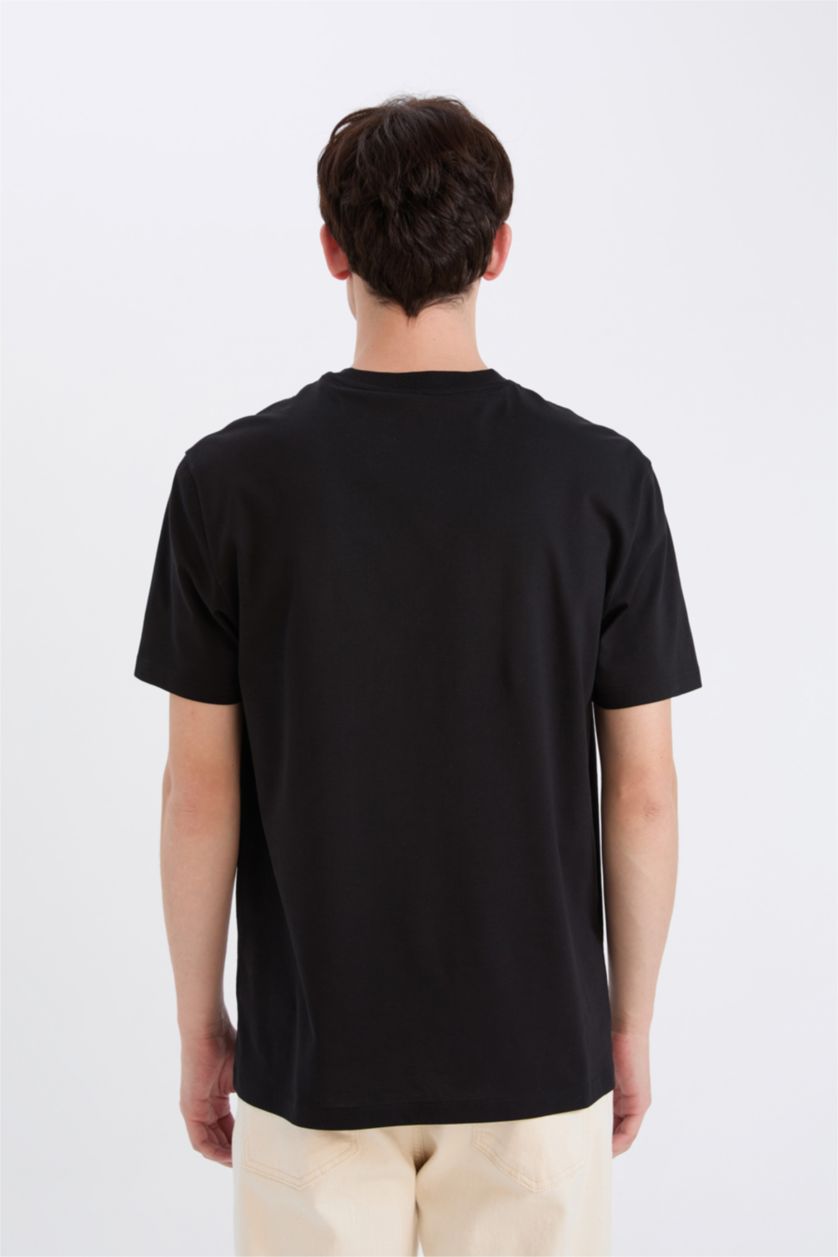 MAN Black Regular Fit Crew Neck Printed Short Sleeve T-Shirt