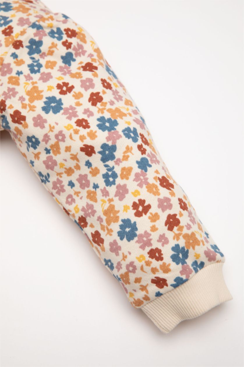 Kız Bebek Açık Taş Kız Bebek Bisiklet Yaka Çiçekli İçi Yumuşak Tüylü Sweatshirt