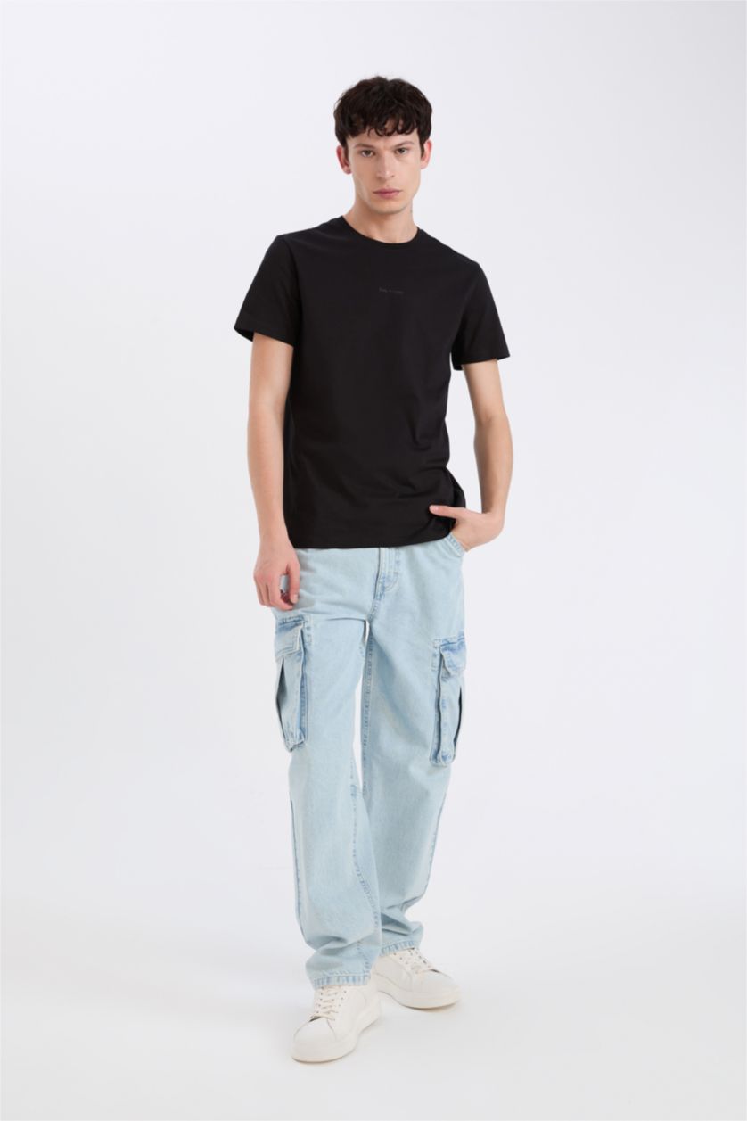 MAN Black Slim Fit Crew Neck Printed Short Sleeve T-Shirt