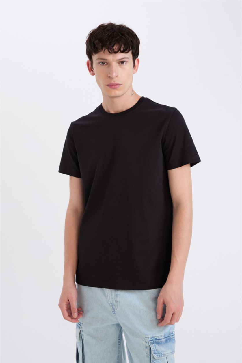 MAN Black Slim Fit Crew Neck Printed Short Sleeve T-Shirt