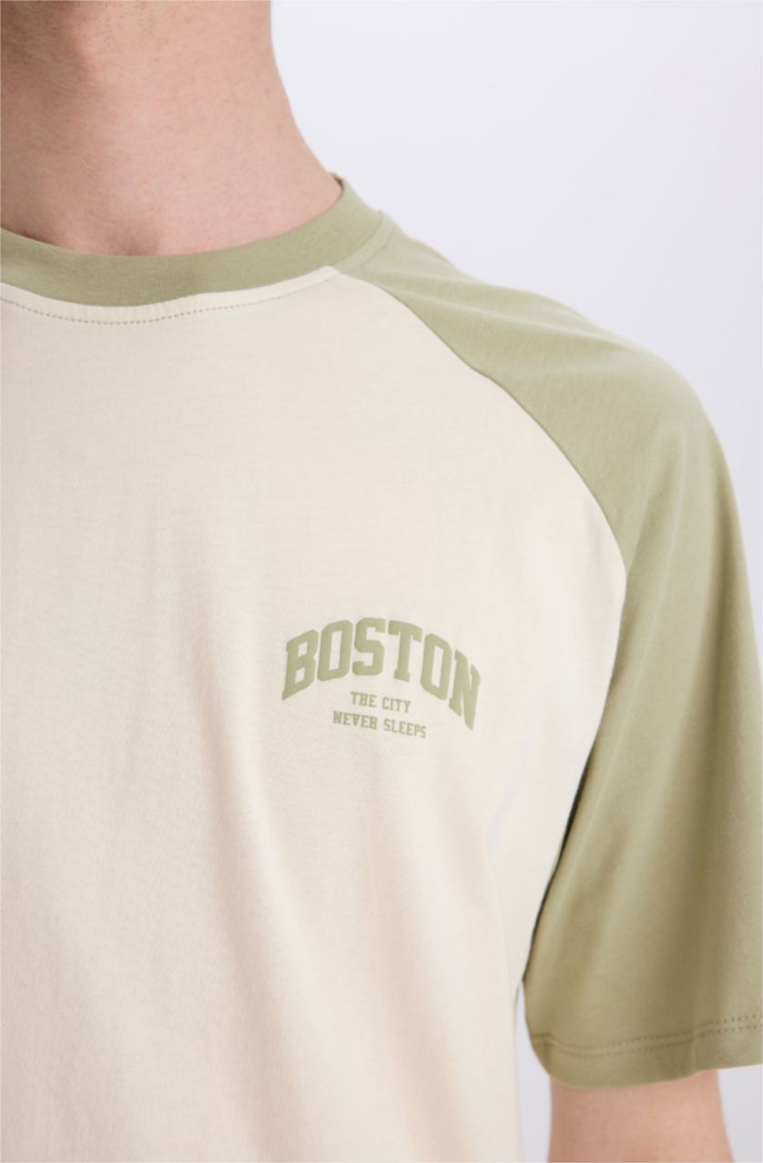 رجالي كاكي تيشيرت قطن اوفر سايز نص كم برقبة مستديرة مطبوع