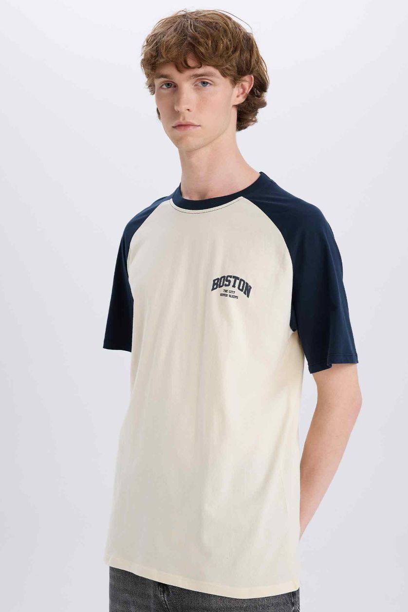 MAN NAVY Boxy Fit Crew Neck Printed Short Sleeve T-Shirt