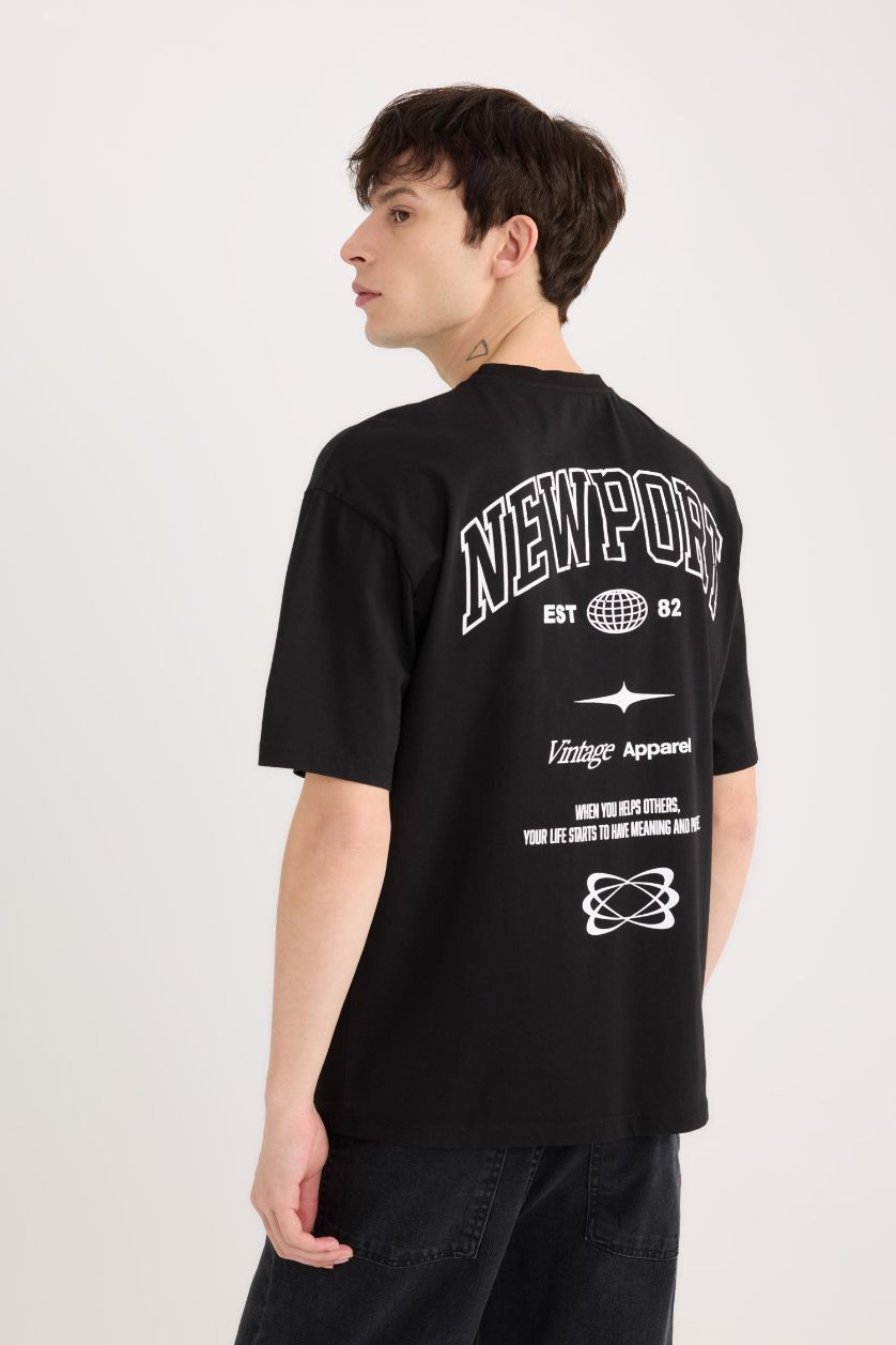 MAN Black Boxy Fit Crew Neck Back Printed T-Shirt