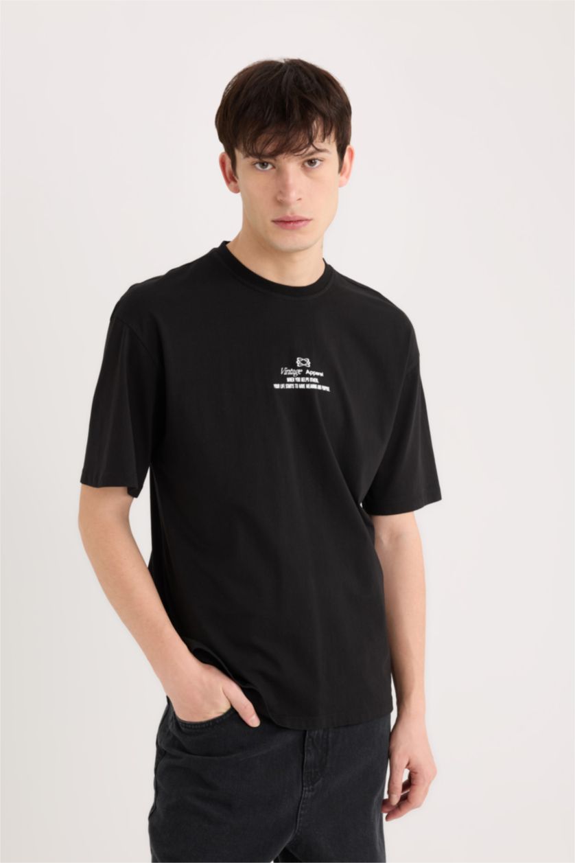 MAN Black Boxy Fit Crew Neck Back Printed T-Shirt