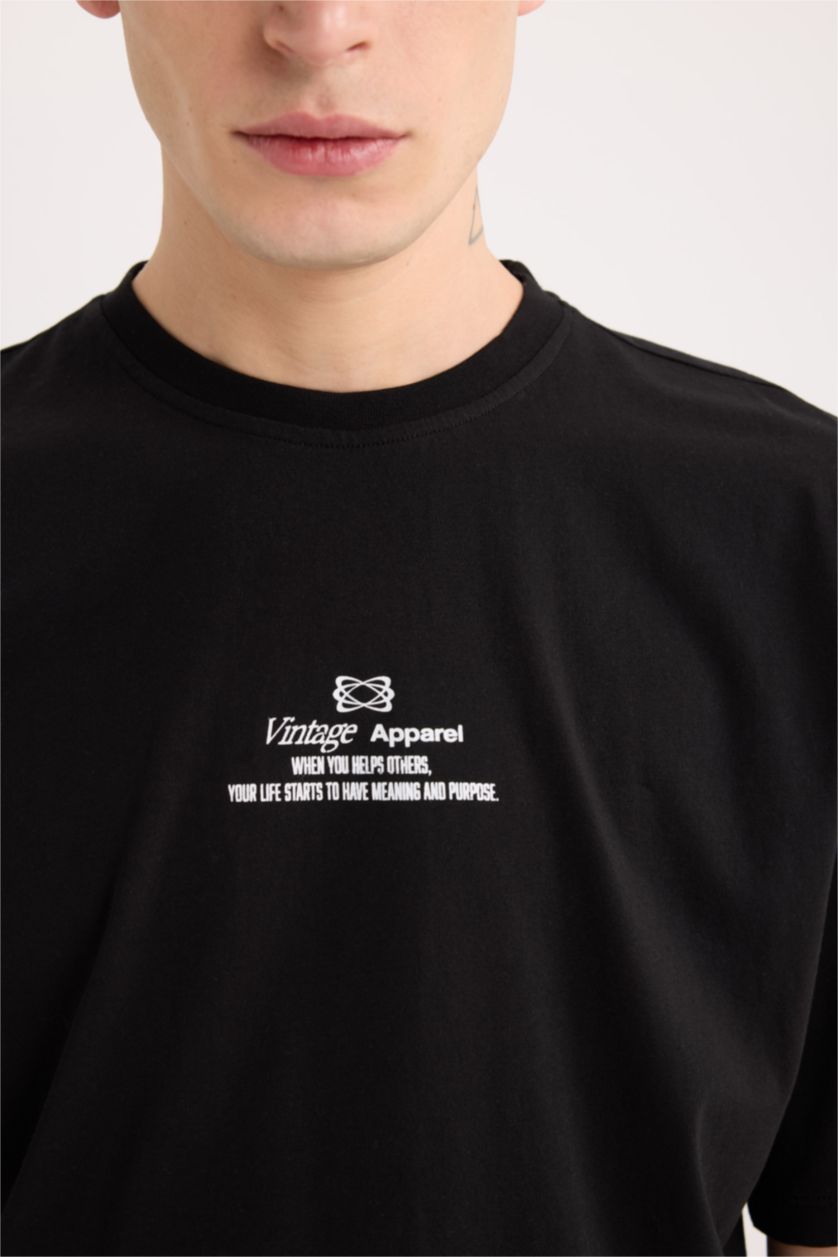 MAN Black Boxy Fit Crew Neck Back Printed T-Shirt