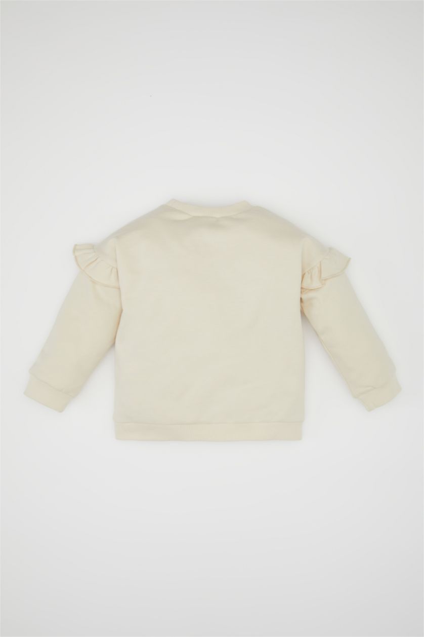 طفلة صغيرة حجري فاتح سويت شيرت بناتي بنقشة الزهور قصة عادية برقبة مستديرة ببطانة ناعمة