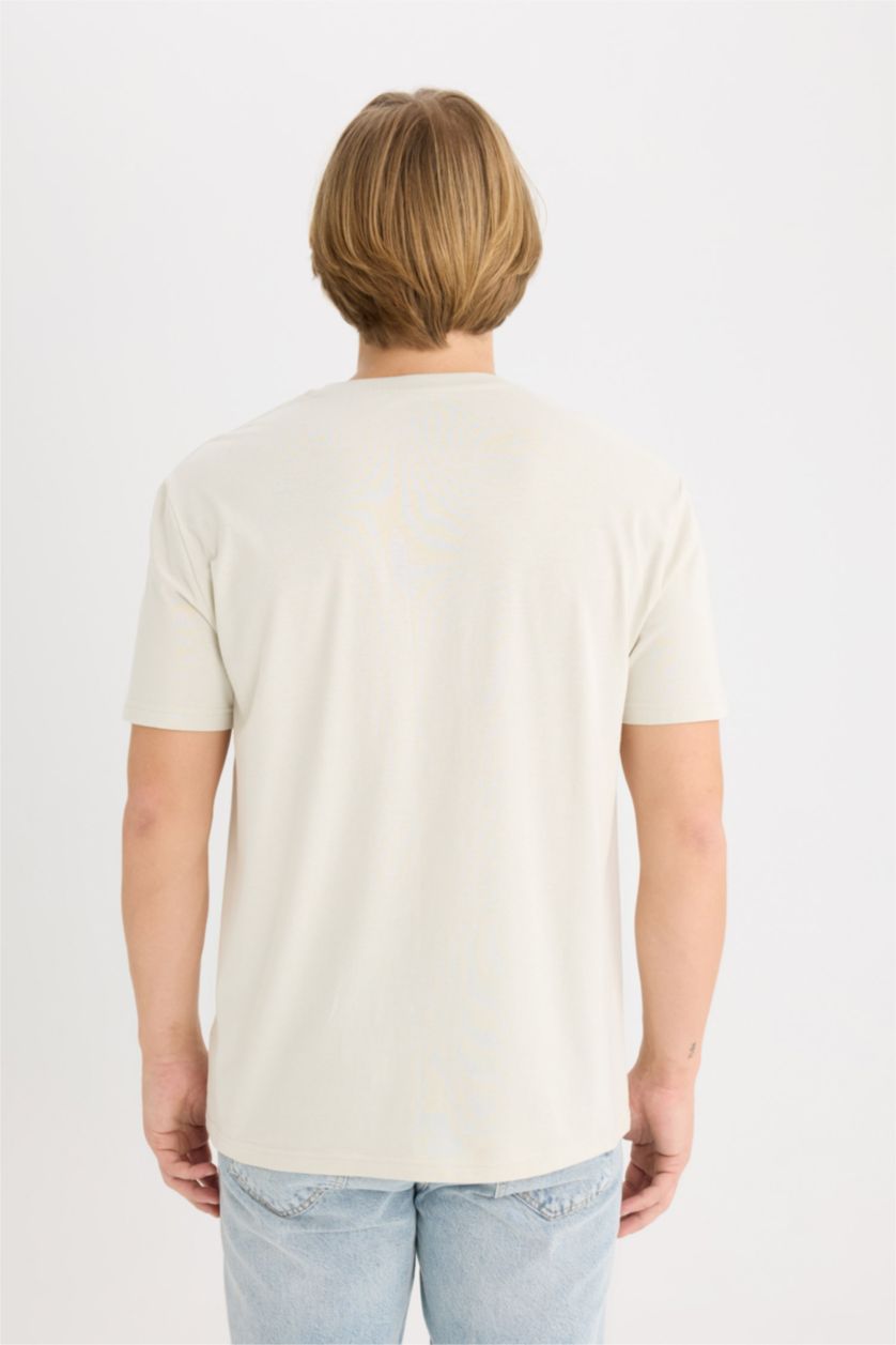 Erkek Taş %100 Pamuk Regular Fit Bisiklet Yaka Baskılı Kısa Kollu Tişört