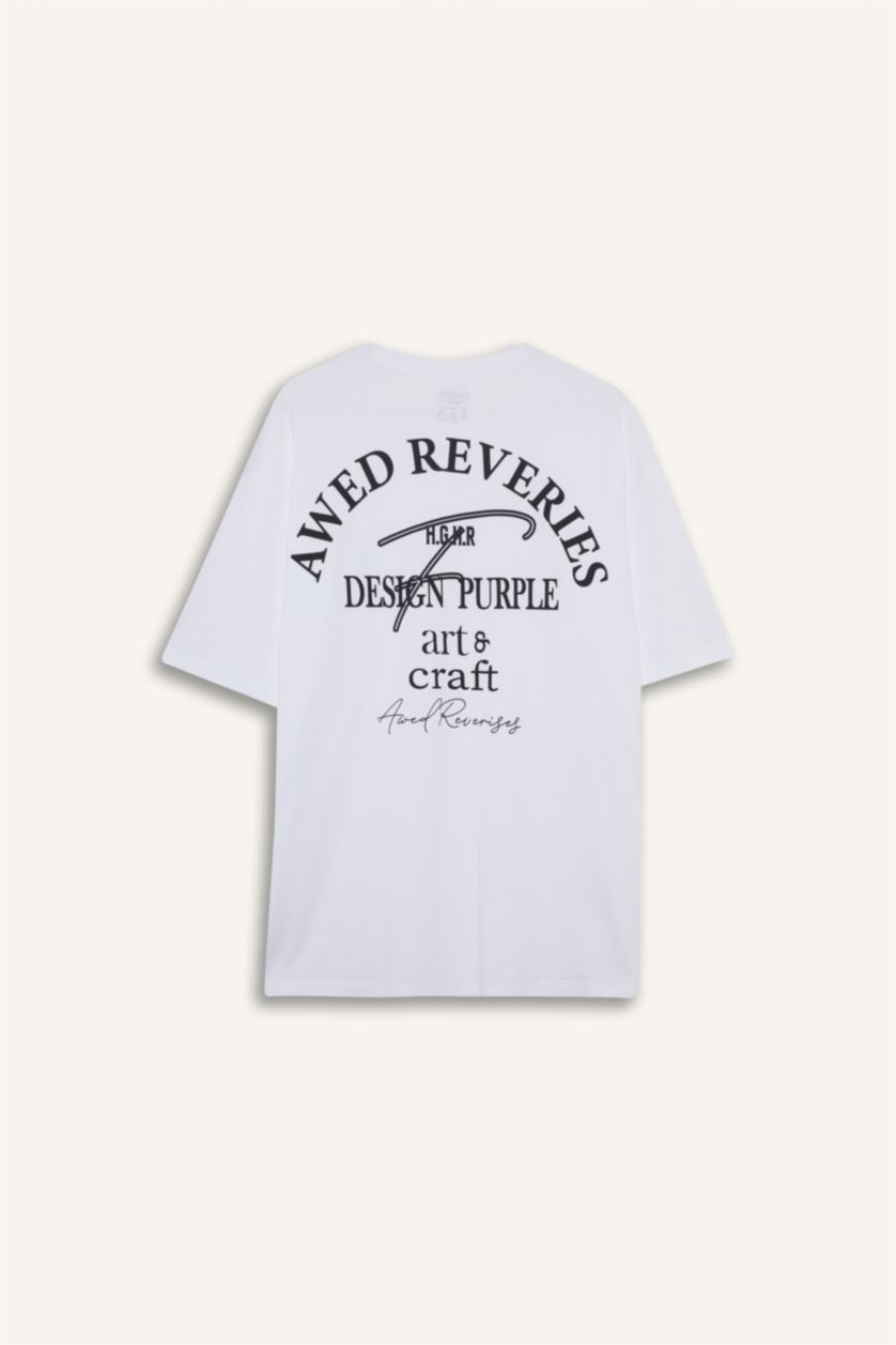 Man White Comfort Fit Crew Neck Printed Short Sleeve T-Shirt