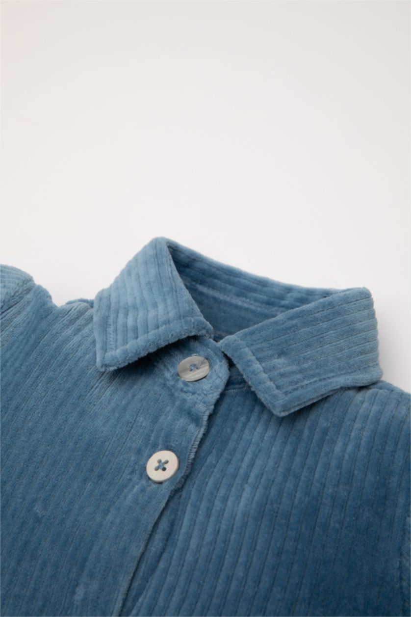 Baby Girl Blue Baby Girl Long Sleeve Button Closure Corduroy Velvet Dress