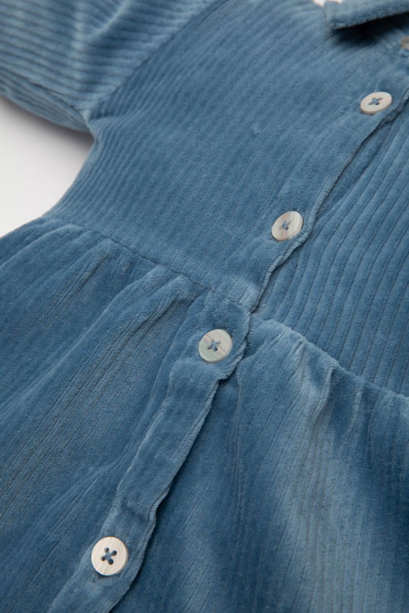 Baby Girl Blue Baby Girl Long Sleeve Button Closure Corduroy Velvet Dress