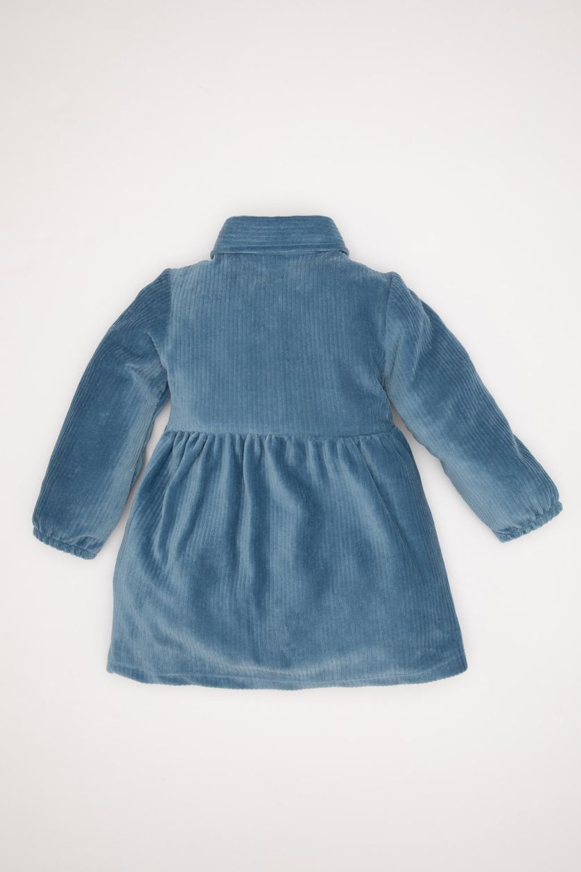 Baby Girl Blue Baby Girl Long Sleeve Button Closure Corduroy Velvet Dress