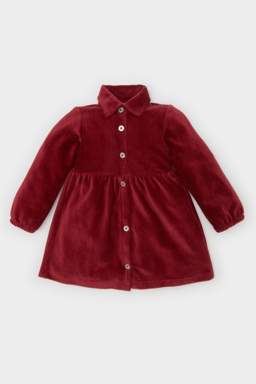 BÉBÉ FILLE Bordeaux Robe en velours côtelé à manches longues et boutons pour bébé fille