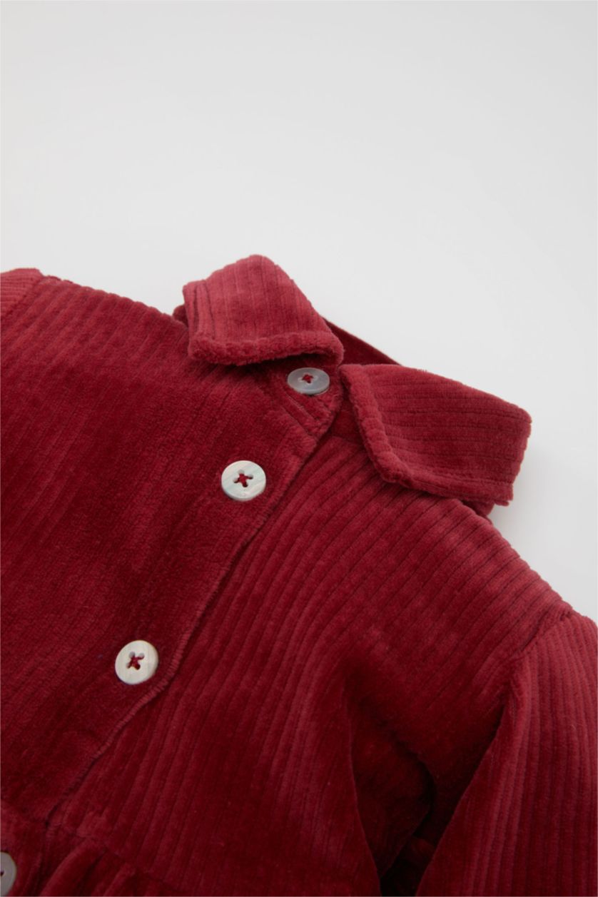BÉBÉ FILLE Bordeaux Robe en velours côtelé à manches longues et boutons pour bébé fille