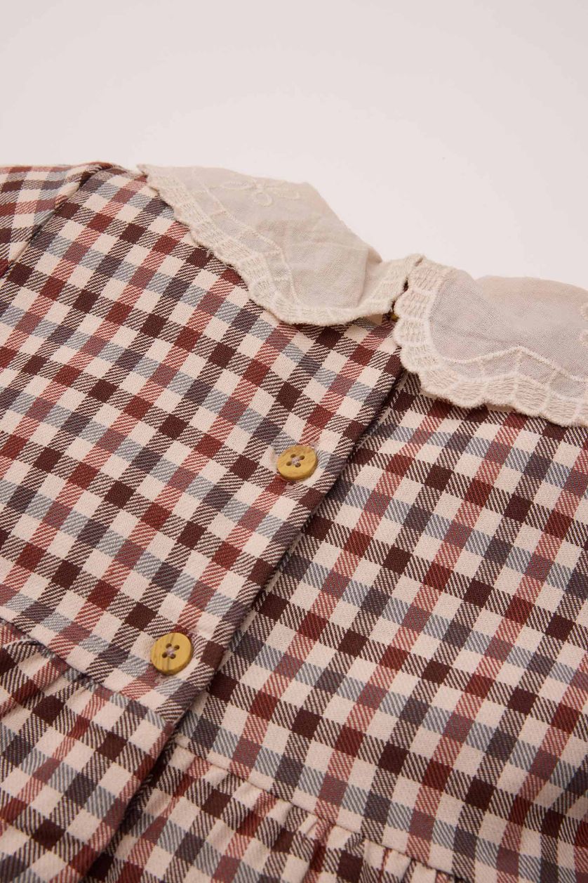 BABY GIRL Beige Regular Fit Plaid Long Sleeve Woven Dress