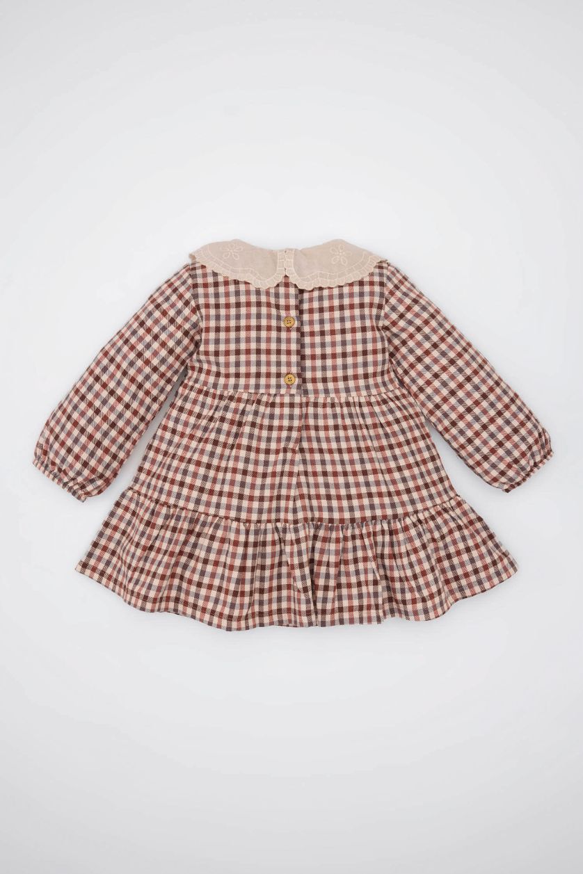 BABY GIRL Beige Regular Fit Plaid Long Sleeve Woven Dress