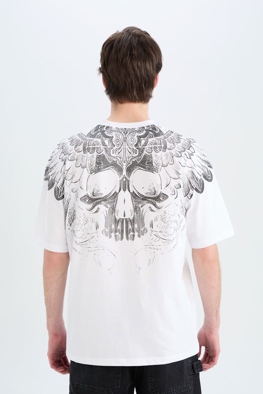 Мужчины Белый Футболка оверсайз с круглым вырезом и принтом