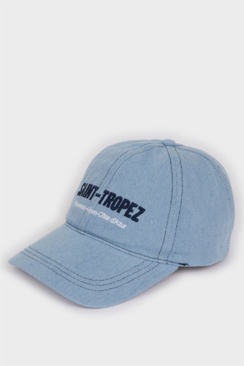 Kadın Mavi Kadın Nakışlı Jean Cap Şapka