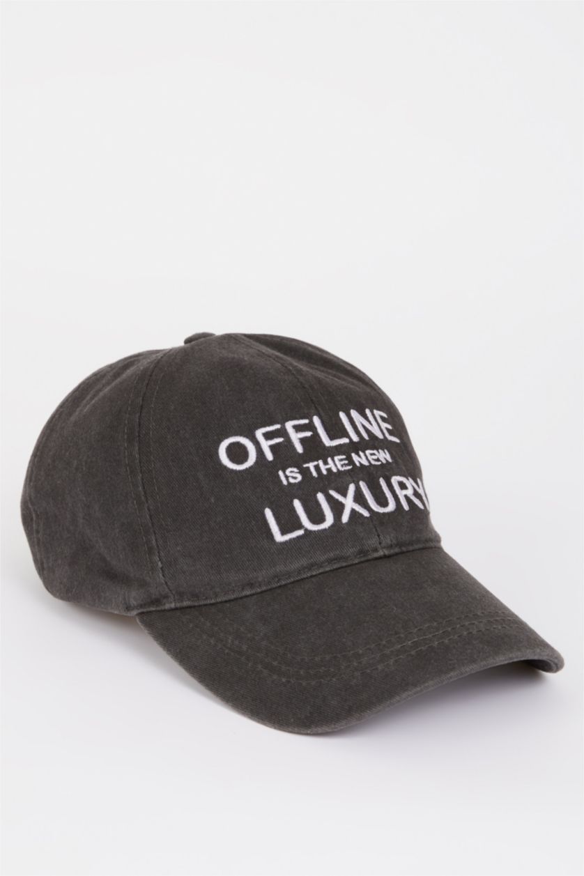 Kadın Antrasit Kadın Nakışlı Jean Görünümlü Cap Şapka