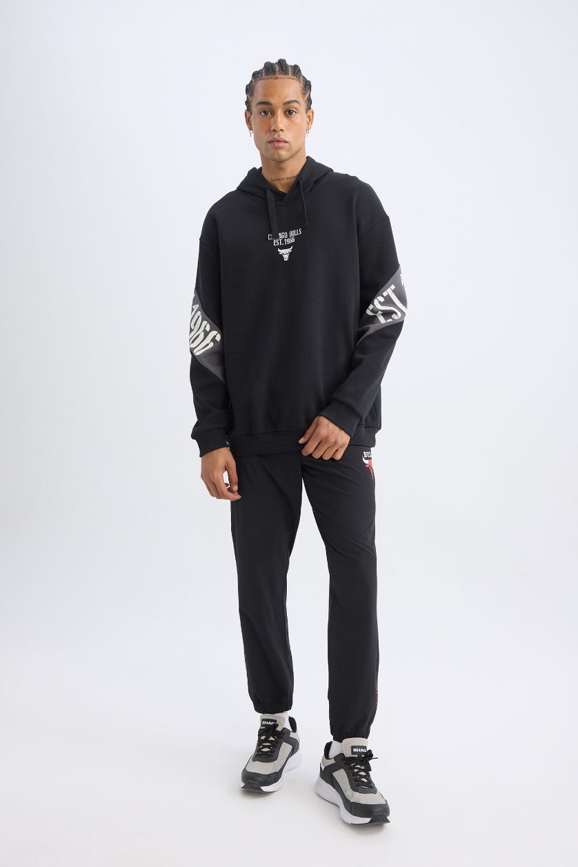 Erkek Siyah Jogger Eşofman Altı NBA Chicago Bulls Slim Fit Dar Kesim Cepli Lastikli Paça