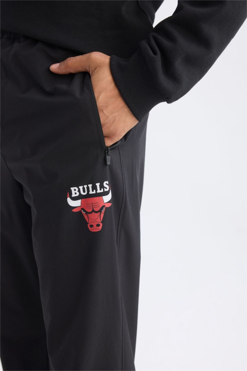 Erkek Siyah Jogger Eşofman Altı NBA Chicago Bulls Slim Fit Dar Kesim Cepli Lastikli Paça